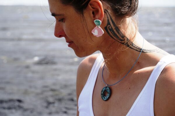 Dangling porcelain earrings with two hearts