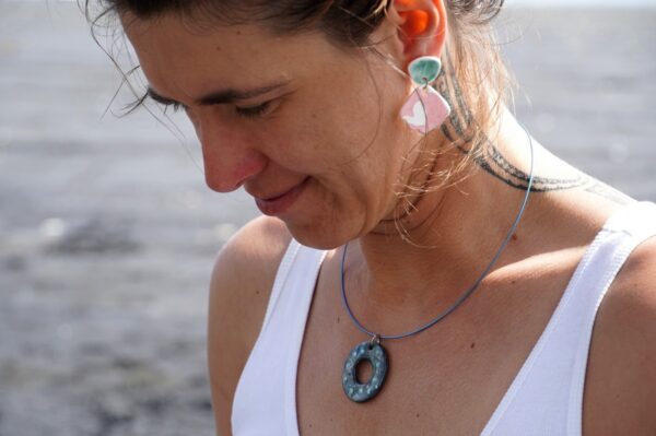 Dangling porcelain earrings with two hearts