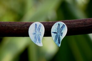Porcelain earrings with dragonfly drops