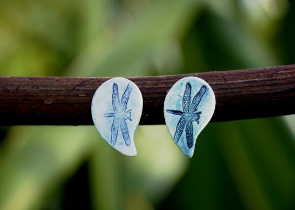 Porcelain earrings with dragonfly drops