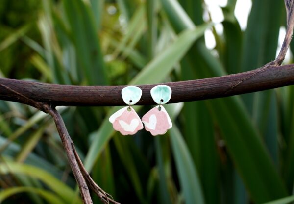 Dangling porcelain earrings with two hearts