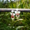 Each piece is handmade from porcelain clay and fired twice or three times in the kiln around 1200 degrees. Pottery is my passion and I love to discover new techniques, glazes, oxides or materials to play with and make extraordinary high quality jewellery. I also use hypoallergenic stainless steel and silver studs/hooks.