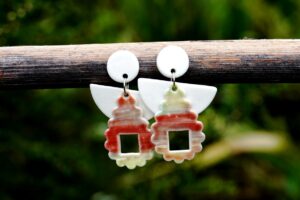 Each piece is handmade from porcelain clay and fired twice or three times in the kiln around 1200 degrees. Pottery is my passion and I love to discover new techniques, glazes, oxides or materials to play with and make extraordinary high quality jewellery. I also use hypoallergenic stainless steel and silver studs/hooks.
