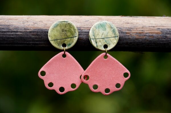 Each piece is handmade from porcelain clay and fired twice or three times in the kiln around 1200 degrees. Pottery is my passion and I love to discover new techniques, glazes, oxides or materials to play with and make extraordinary high quality jewellery. I also use hypoallergenic stainless steel and silver studs/hooks.