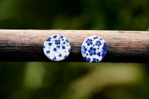 Each piece is handmade from porcelain clay and fired twice or three times in the kiln around 1200 degrees. Pottery is my passion and I love to discover new techniques, glazes, oxides or materials to play with and make extraordinary high quality jewellery. I also use hypoallergenic stainless steel and silver studs/hooks.