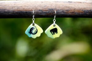 Each piece is handmade from porcelain clay and fired twice or three times in the kiln around 1200 degrees. Pottery is my passion and I love to discover new techniques, glazes, oxides or materials to play with and make extraordinary high quality jewellery. I also use hypoallergenic stainless steel and silver studs/hooks.