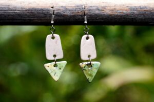 Each piece is handmade from porcelain clay and fired twice or three times in the kiln around 1200 degrees. Pottery is my passion and I love to discover new techniques, glazes, oxides or materials to play with and make extraordinary high quality jewellery. I also use hypoallergenic stainless steel and silver studs/hooks.