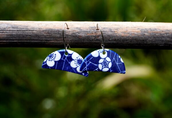 Each piece is handmade from porcelain clay and fired twice or three times in the kiln around 1200 degrees. Pottery is my passion and I love to discover new techniques, glazes, oxides or materials to play with and make extraordinary high quality jewellery. I also use hypoallergenic stainless steel and silver studs/hooks.