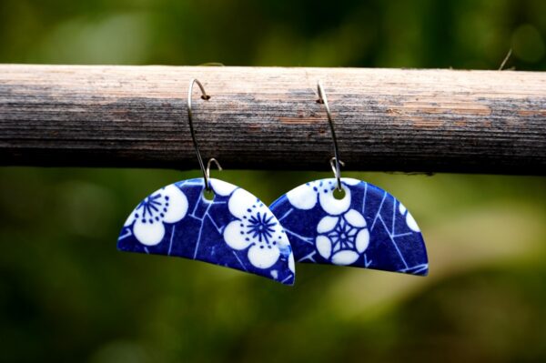 Each piece is handmade from porcelain clay and fired twice or three times in the kiln around 1200 degrees. Pottery is my passion and I love to discover new techniques, glazes, oxides or materials to play with and make extraordinary high quality jewellery. I also use hypoallergenic stainless steel and silver studs/hooks.