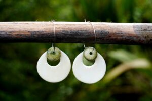 Each piece is handmade from porcelain clay and fired twice or three times in the kiln around 1200 degrees. Pottery is my passion and I love to discover new techniques, glazes, oxides or materials to play with and make extraordinary high quality jewellery. I also use hypoallergenic stainless steel and silver studs/hooks.