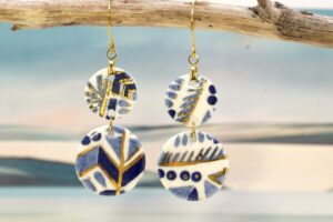 Each piece is handmade from porcelain clay and fired twice or three times in the kiln around 1200 degrees. Pottery is my passion and I love to discover new techniques, glazes, oxides or materials to play with and make extraordinary high quality jewellery. I also use hypoallergenic stainless steel and silver studs/hooks.
