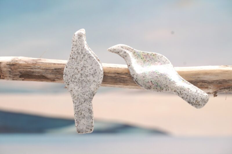 Each piece is handmade from porcelain clay and fired twice or three times in the kiln around 1200 degrees. Pottery is my passion and I love to discover new techniques, glazes, oxides or materials to play with and make extraordinary high quality jewellery. I also use hypoallergenic stainless steel and silver studs/hooks.