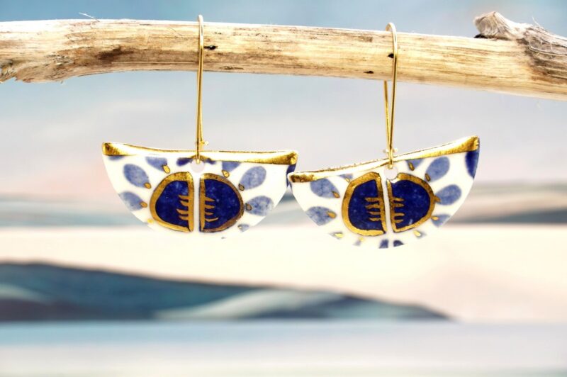 Each piece is handmade from porcelain clay and fired twice or three times in the kiln around 1200 degrees. Pottery is my passion and I love to discover new techniques, glazes, oxides or materials to play with and make extraordinary high quality jewellery. I also use hypoallergenic stainless steel and silver studs/hooks